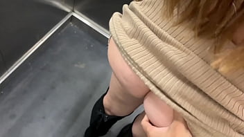 Amateur couple caught having sex in the elevator with a stranger